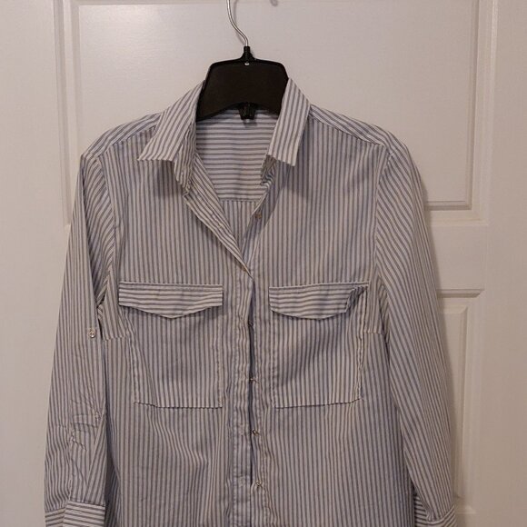 Zara blouse - white with med blue pin stripes - M - Picture 1 of 6